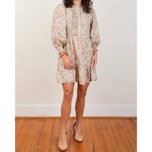 We Are Kindred Madeline Floral Linen Pintuck Pleated Mini Dress US 6